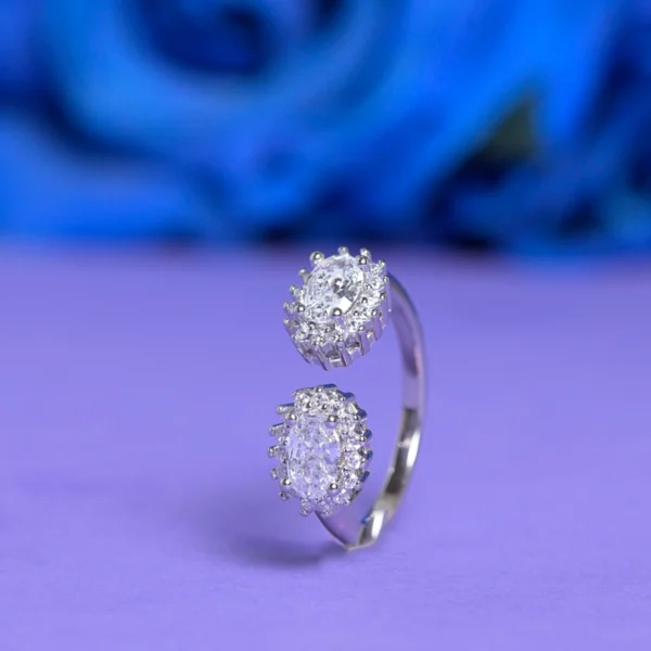 Front standing view of Oval Pave CZ Ring 925 Silver