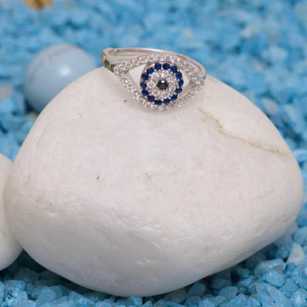 Front view of Evil Eye Halo Ring 925 Silver