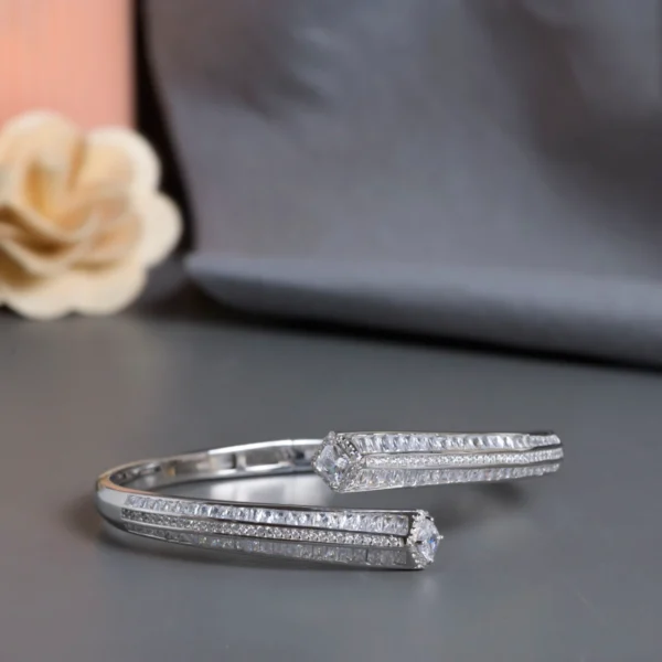 Front view of Geometric Pave Cuff Kada 925 Silver