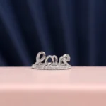 Front view of Love Script Pave Ring 925 Silver