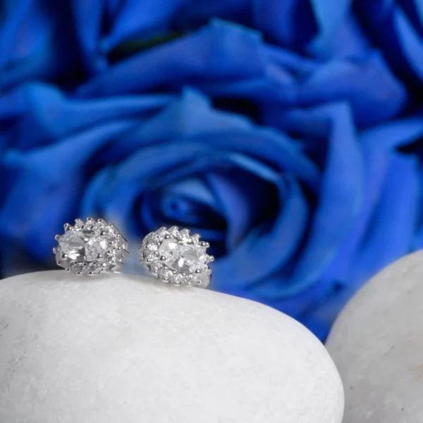 Front view of Oval Pave CZ Ring 925 Silver