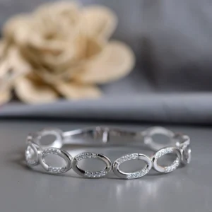Full display of Dual Finish CZ Link Bracelet 925 Silver