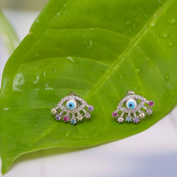 Full display of Evil Eye CZ Stud Earrings 925 Silver
