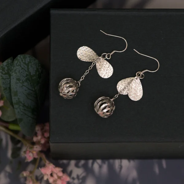 Full display with drop hook of Dangling Filigree Orb Earrings 925 Silver