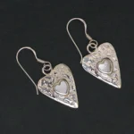 Full display with hook of Mother of Pearl Heart Earrings 925 Silver