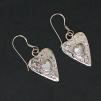 Full display with hook of Mother of Pearl Heart Earrings 925 Silver