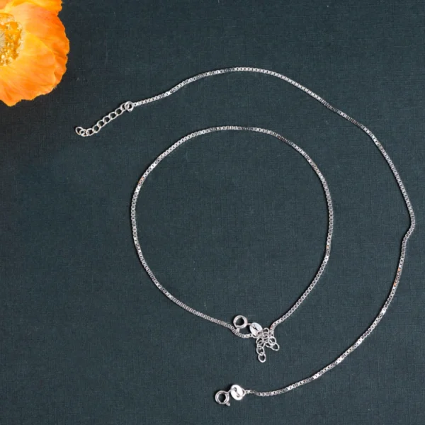 Full length display of Polished Box Chain Anklets 925 Silver