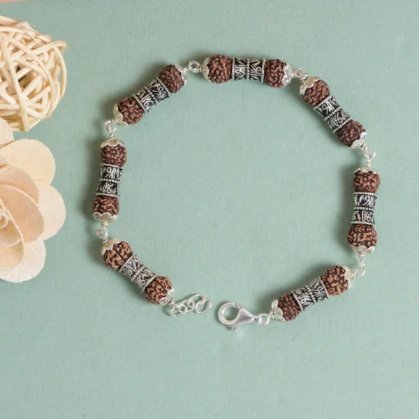 Full length display of Rudraksha Shree Engraving Bracelet 925 Silver