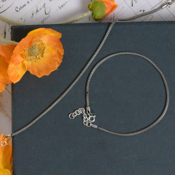 Full length view of Classic Oxidized Popcorn Anklets 925 Silver