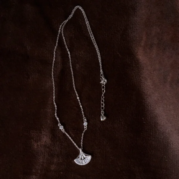 Full necklace display of Art Deco Fan Pendant Set 925 Silver