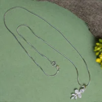 Full pendant and chain display of Pave Tri-Petal Blossom Set 925 Silver