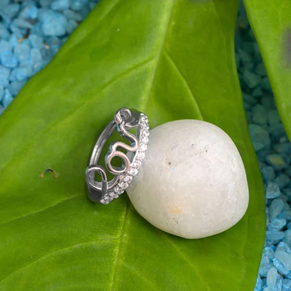 Full slanting display of Love Script Pave Ring 925 Silver