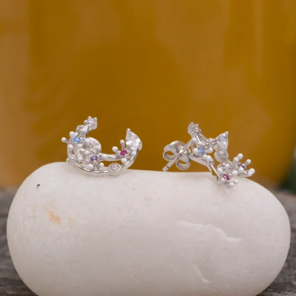Full view of Celestia Multicolor Starburst Earrings 925 Silver