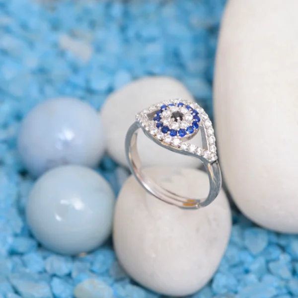 Full view of Evil Eye Halo Ring 925 Silver