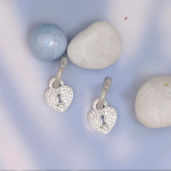 Full view of Heart and Keyhole Earrings 925 Silver