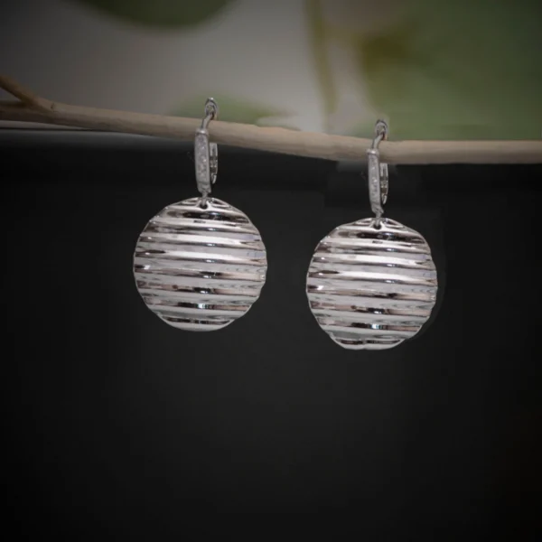 Full view of Ripple Disc Drop Earrings 925 Silver