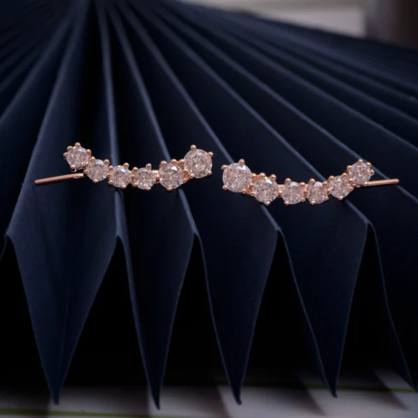 Full view of Rose Gold CZ Ear Climbers 925 Silver