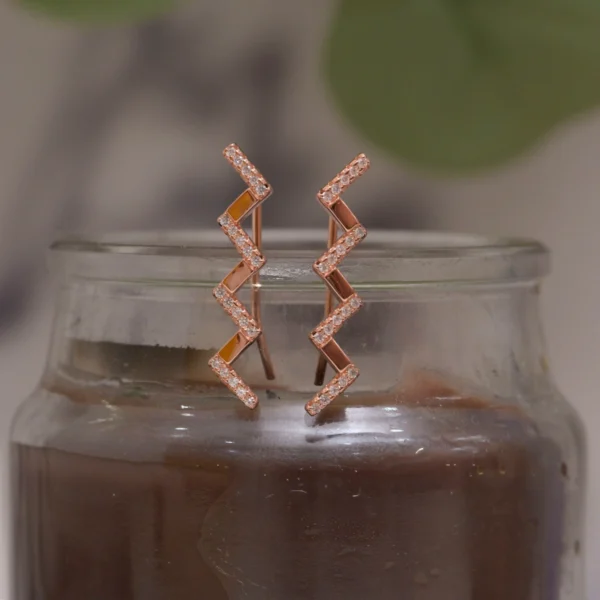 Full view of Rose Gold Zigzag Ear Climbers 925 Silver