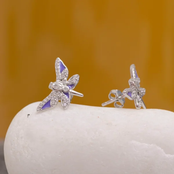 Locking mechanism display of Dragonfly Stud Earrings 925 Silver