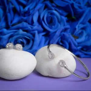 Oval Pave CZ Bracelet and Ring Set 925 Silver