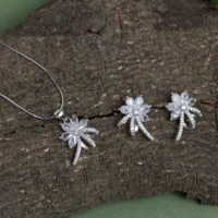 Pendant and Earrings display of Marquise Flower Pendant Set 925 Silver