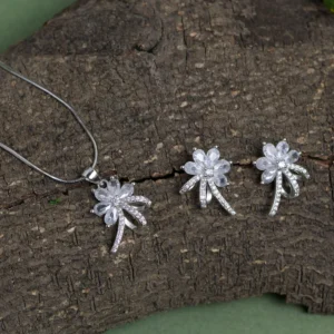 Pendant and Earrings display of Marquise Flower Pendant Set 925 Silver