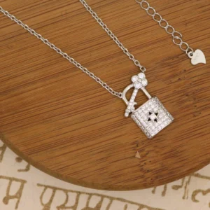 Pendant and Lock display of Lock and Key Necklace 925 Silver