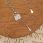 Pendant and Lock display of Pave Handbag Lariat Necklace 925 Silver