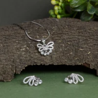 Pendant and earrings close up of Feather Fan Pendant and Earring Set 925 Silver