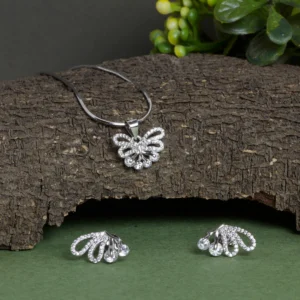 Pendant and earrings close up of Feather Fan Pendant and Earring Set 925 Silver
