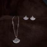 Pendant and earrings display of Art Deco Fan Pendant Set 925 Silver