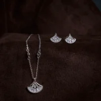 Pendant and earrings display of Art Deco Fan Pendant Set 925 Silver
