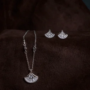 Pendant and earrings display of Art Deco Fan Pendant Set 925 Silver