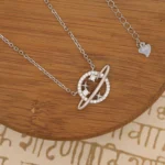 Pendant and lock display of Saturn Ring Star Necklace 925 Silver