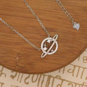Pendant and lock display of Saturn Ring Star Necklace 925 Silver