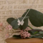 Pendant close up of Pave Butterfly Necklace with Teardrop Wings 925 Silver