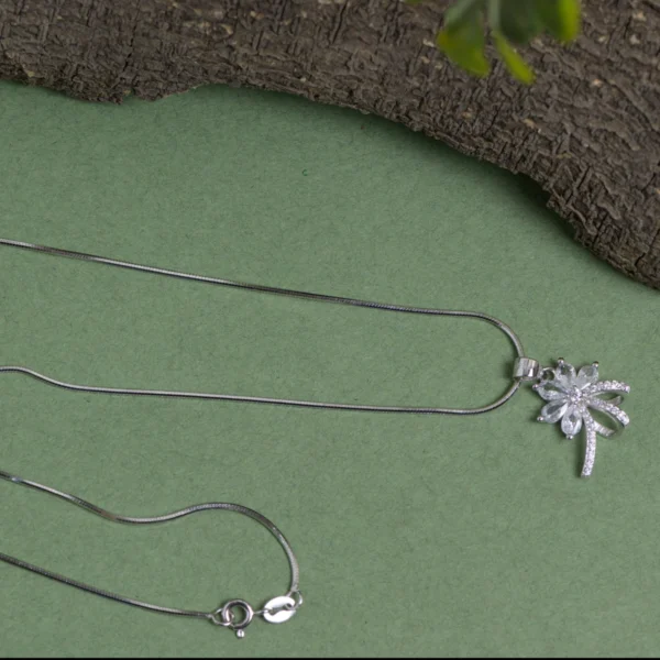 Pendant with snake chain display of Marquise Flower Pendant Set 925 Silver