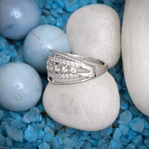 Right side view of Triple-Row Crossover Ring 925 Silver