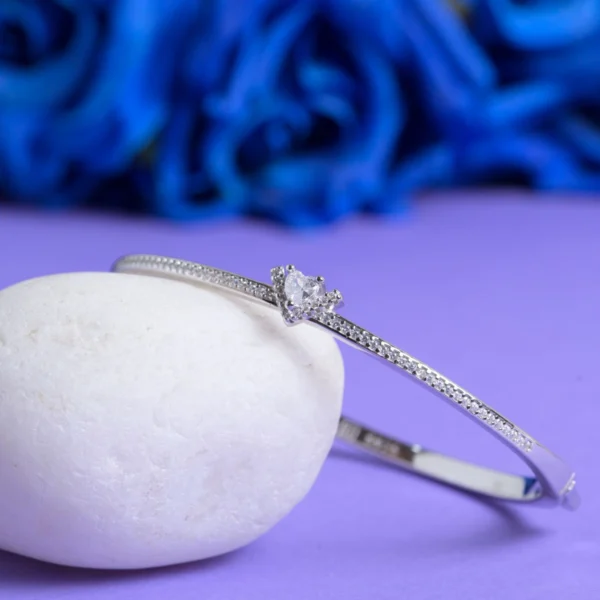 Side slant view of Celestia Heart CZ Bracelet 925 Silver