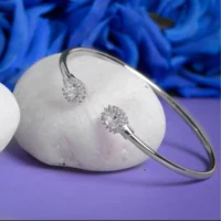 Side slant view of Oval Pave CZ Bracelet 925 Silver