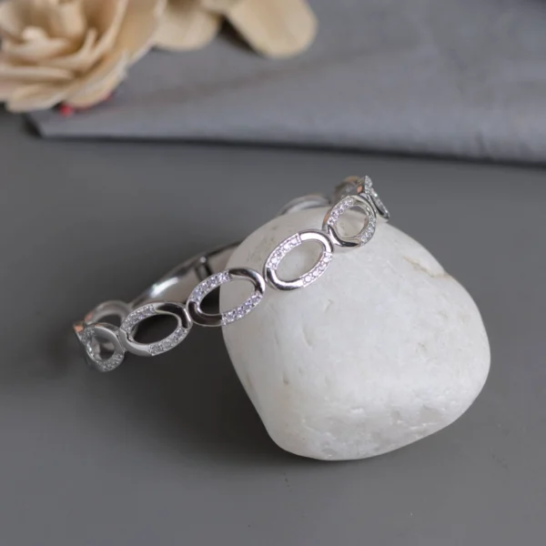 Side slanting view of Dual Finish CZ Link Bracelet 925 Silver