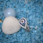 Side view of Evil Eye Halo Ring 925 Silver