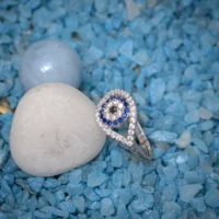 Side view of Evil Eye Halo Ring 925 Silver