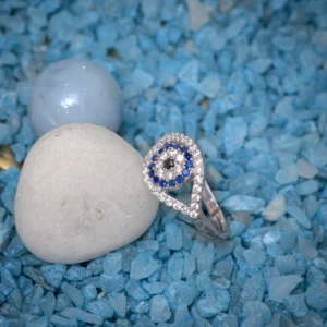 Side view of Evil Eye Halo Ring 925 Silver