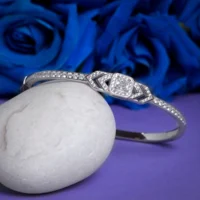 Side view with full centerpiece and CZs display of Geometric Brilliance Kada 925 Silver