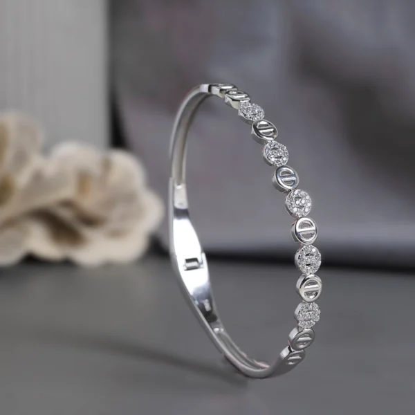 Standing side view of Alternating Pave Circle Kada 925 Silver