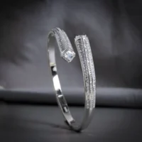 Standing view of Geometric Pave Cuff Kada 925 Silver