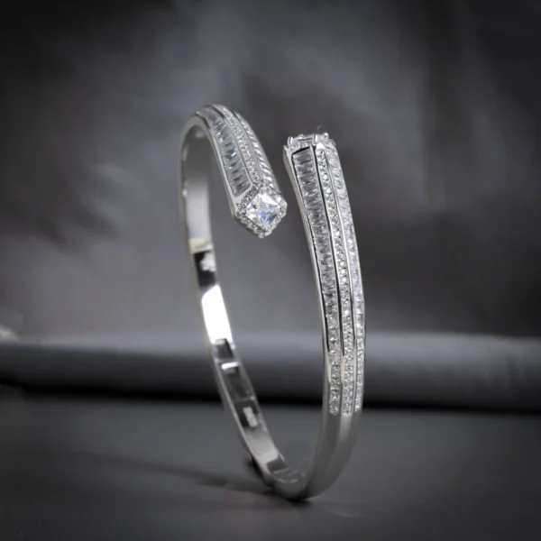 Standing view of Geometric Pave Cuff Kada 925 Silver