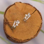 Top view of Double-Row CZ Bar Huggie Earrings 925 Silver