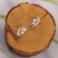 Top view of Double-Row CZ Bar Huggie Earrings 925 Silver
